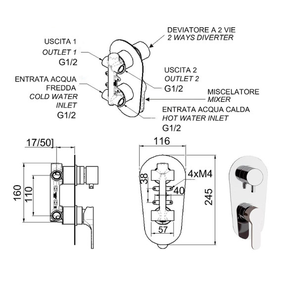 Смеситель для душа Remer Winner W93 Хром Смеситель для душа Remer Winner W93 Хром