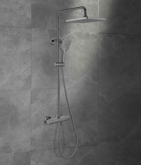 Душевая система Vincea Next VSFS-1N0TGM с термостатом Вороненая сталь