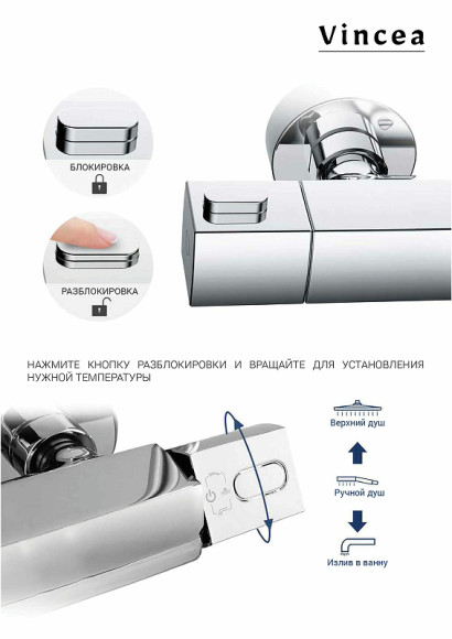 Душевая система Vincea Next VSFS-1N0TGM с термостатом Вороненая сталь