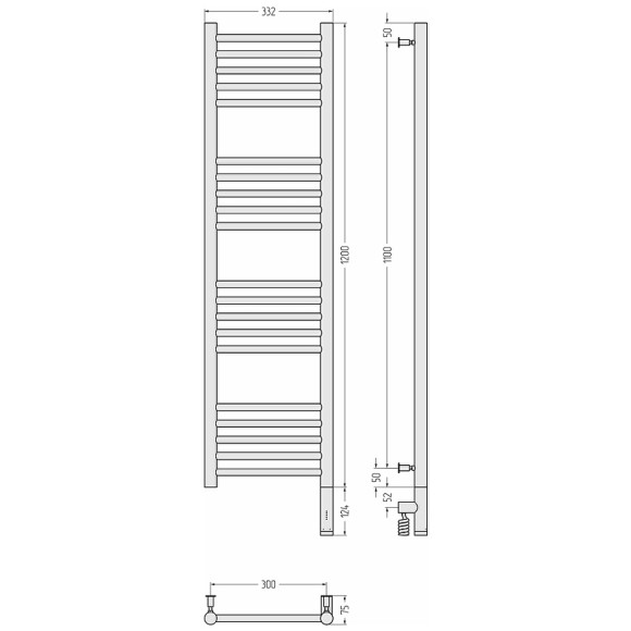 Электрический полотенцесушитель Сунержа Богема 3.0 прямая 1200x300 R 00-5805-1230 Хром