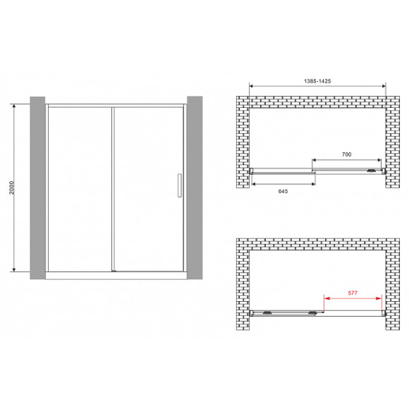 Душевая дверь Abber Komfort 140 AG93140 профиль Хром стекло прозрачное