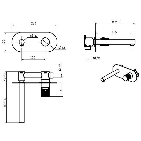 Смеситель для раковины Boheme Stick 125-NB.4 Никель
