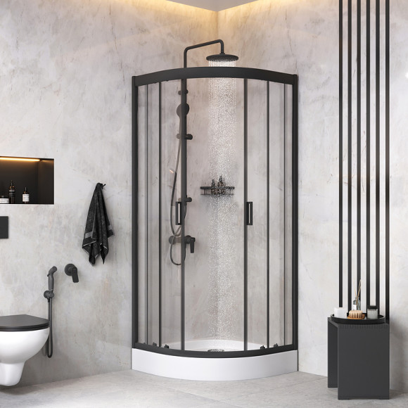 Комплект душевого уголка с душевой системой и аксессуарами AM.PM Gem 80x80 WK90EM профиль Черный матовый стекло прозрачное Комплект душевого уголка с душевой системой и аксессуарами AM.PM Gem 80x80 WK90EM профиль Черный матовый стекло прозрачное