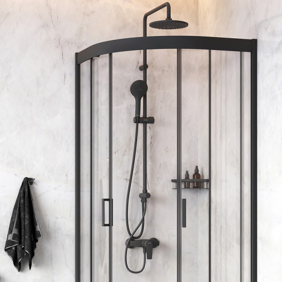 Комплект душевого уголка с душевой системой и аксессуарами AM.PM Gem 80x80 WK90EM профиль Черный матовый стекло прозрачное Комплект душевого уголка с душевой системой и аксессуарами AM.PM Gem 80x80 WK90EM профиль Черный матовый стекло прозрачное