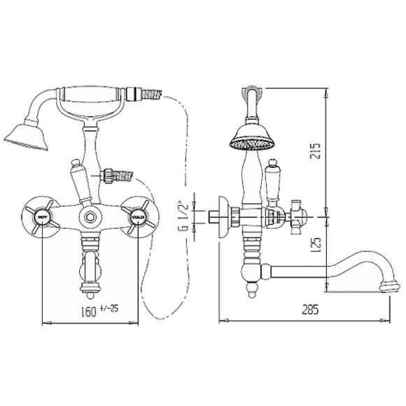 Смеситель на борт ванны Cezares Lord LORD-PBV2-03/24-M Золото 24 карат