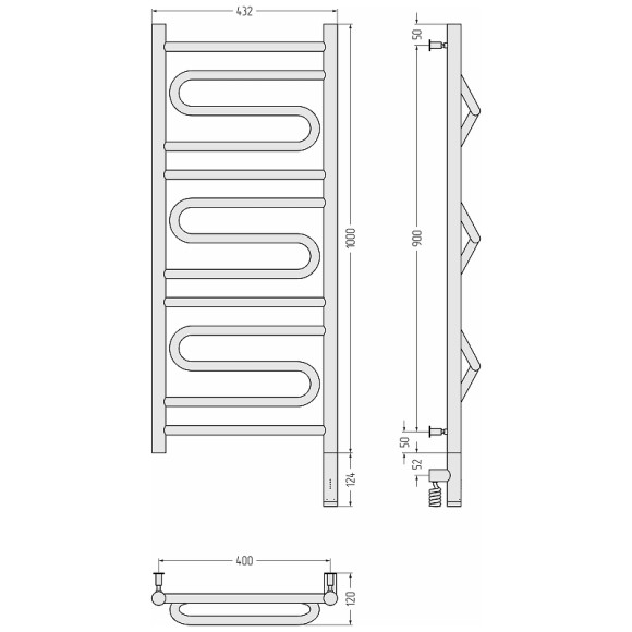 Электрический полотенцесушитель Сунержа Элегия 3.0 1000x400 R 00-5819-1040 Хром