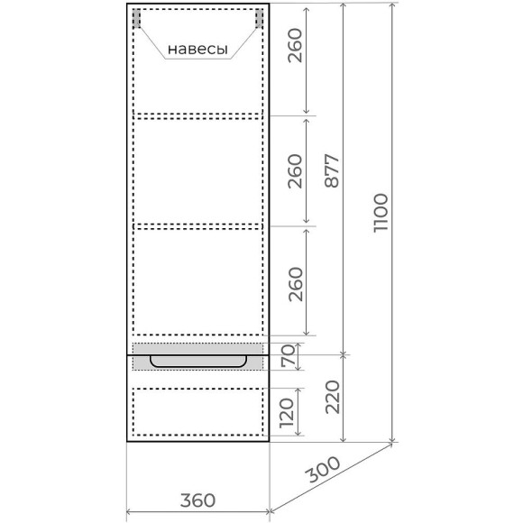 Шкаф пенал Style Line Бали 36 ЛС-00002340 подвесной Белый софт