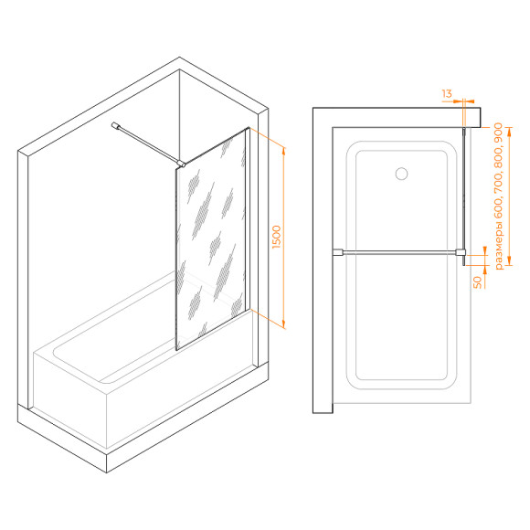 Шторка на ванну RGW Screens SC-051 70х150 351105107-31 профиль Хром стекло тонированное
