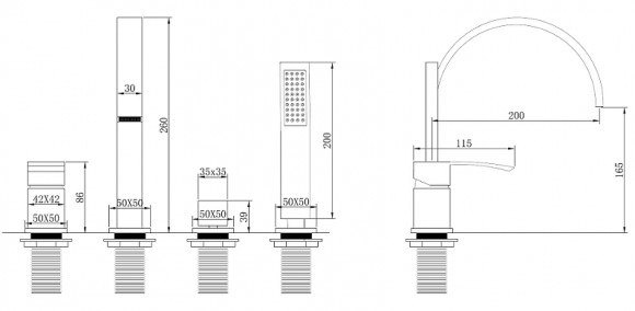 Смеситель на борт ванны Abber Wasserfall AF8613B Черный матовый