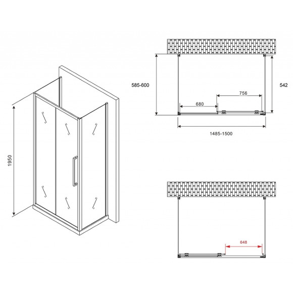 Душевой уголок Abber Schwarzer Diamant 150x60 AG30150MH-S60M-S60M профиль Хром стекло матовое Душевой уголок Abber Schwarzer Diamant 150x60 AG30150MH-S60M-S60M профиль Хром стекло матовое