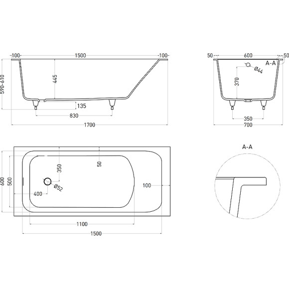 Ванна из искусственного камня Salini Orlanda 170х70 102011M Белая матовая Ванна из искусственного камня Salini Orlanda 170х70 102011M Белая матовая