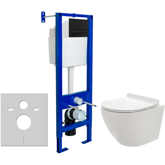 Комплект унитаза AQUAme AQM2002 с инсталляцией Berges Atom 410 040340 с сиденьем Микролифт и Черной матовой клавишей смыва
