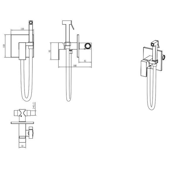 Гигиенический душ со смесителем Boheme Qubic 477-MG Золото матовое