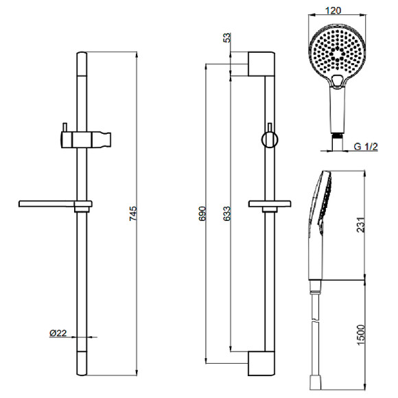 Душевой гарнитур AQUAme AQM8101GG Золото глянцевое