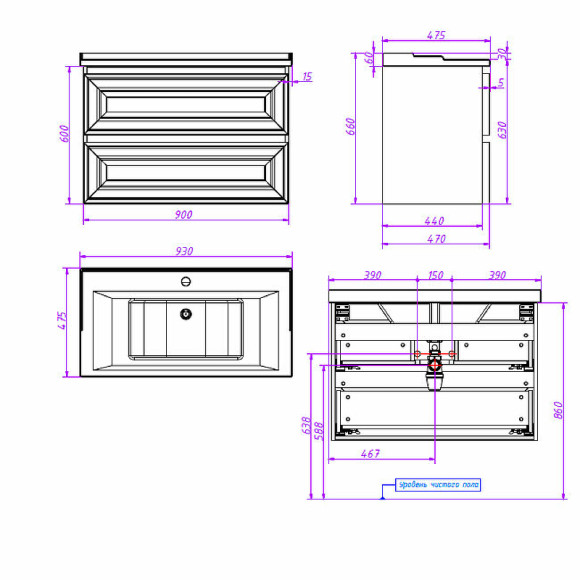 Тумба под раковину Caprigo Ponza 90 13523-В231 подвесная Белая матовая