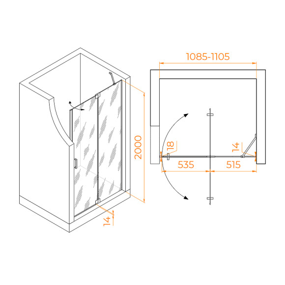 Душевая дверь RGW Hotel HO-014-B 110 350601411-14 профиль Черный стекло прозрачное