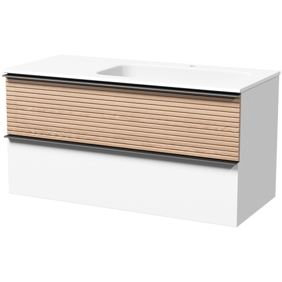 Тумба под раковину Sancos Delta 100 R DL100RW подвесная Дуб светлый Белая