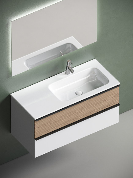 Тумба под раковину Sancos Delta 100 R DL100RW подвесная Дуб светлый Белая