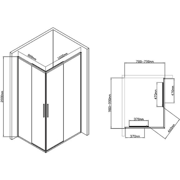 Душевой уголок Vincea Slim-U 100x80 VSS-2SU8010CLB профиль Черный матовый стекло прозрачное