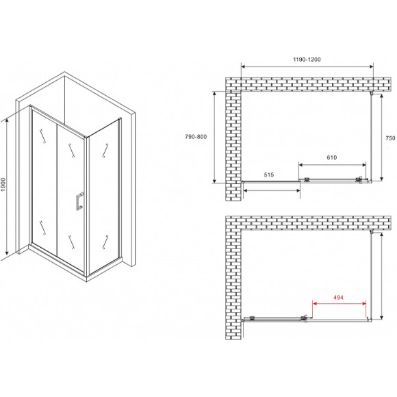 Душевой уголок Abber Schwarzer Diamant 120x80 AG30120B5-S80B5 профиль Черный стекло прозрачное Душевой уголок Abber Schwarzer Diamant 120x80 AG30120B5-S80B5 профиль Черный стекло прозрачное