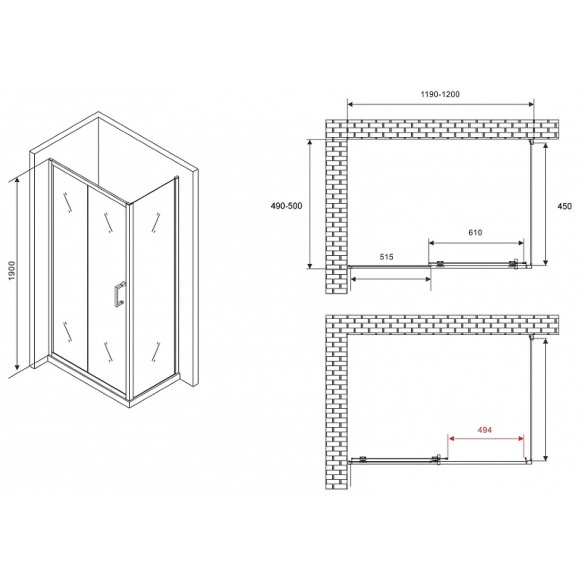 Душевой уголок Abber Schwarzer Diamant 120x50 AG301205-S505 профиль Хром стекло прозрачное Душевой уголок Abber Schwarzer Diamant 120x50 AG301205-S505 профиль Хром стекло прозрачное