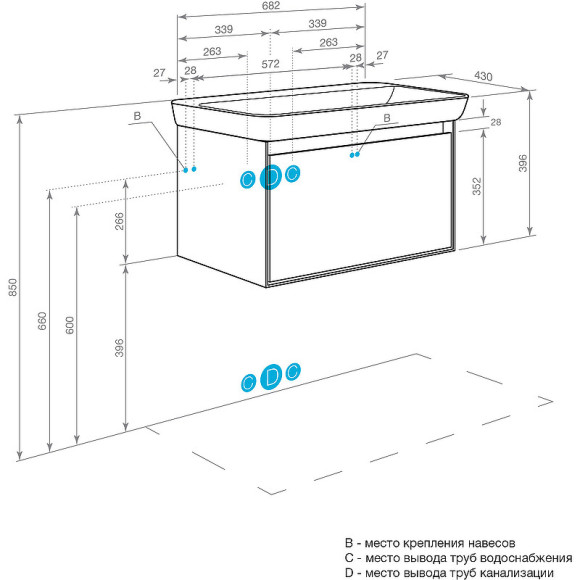 Тумба под раковину Aquaton Либерти 70 1A279801LYC70 подвесная Дуб эльвезия Белая