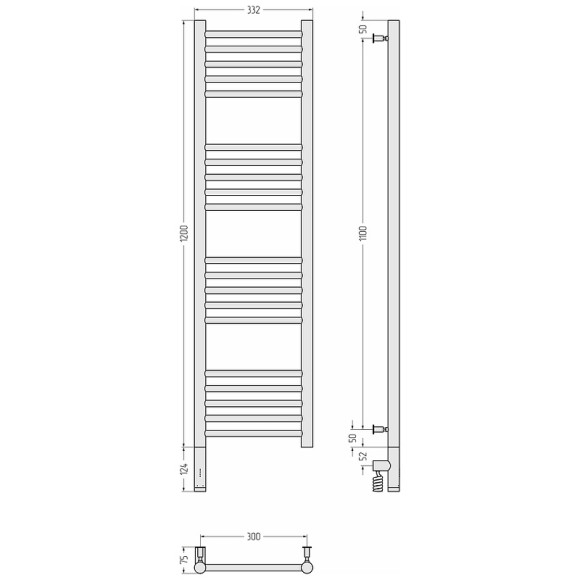 Электрический полотенцесушитель Сунержа Богема 3.0 прямая 1200x300 L 00-5804-1230 Хром