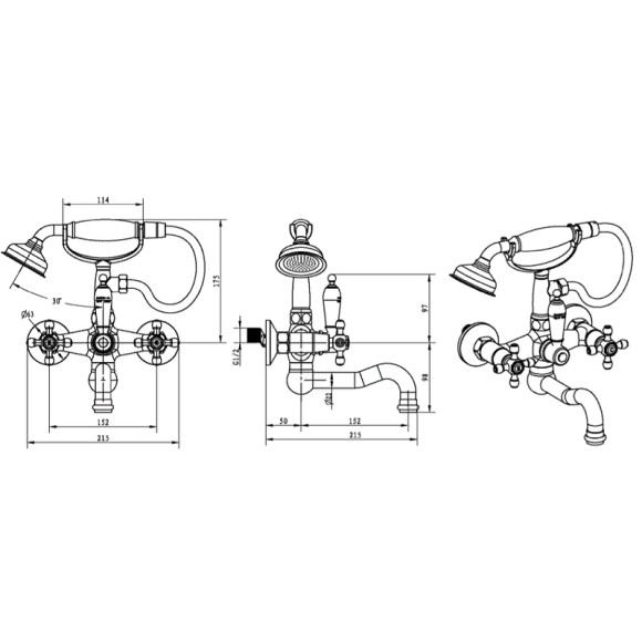 Смеситель для ванны Boheme Camelia 293 Золото