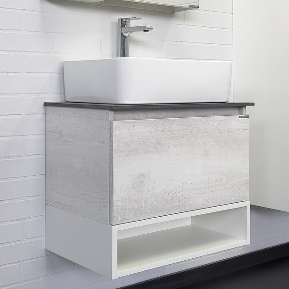 Тумба с раковиной Comforty Прага 60 00-00014536 подвесная Дуб белый Белая глянцевая Графит Тумба с раковиной Comforty Прага 60 00-00014536 подвесная Дуб белый Белая глянцевая Графит