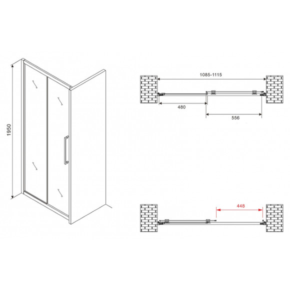 Душевая дверь Abber Schwarzer Diamant 110 AG30110BMH профиль Черный стекло матовое Душевая дверь Abber Schwarzer Diamant 110 AG30110BMH профиль Черный стекло матовое