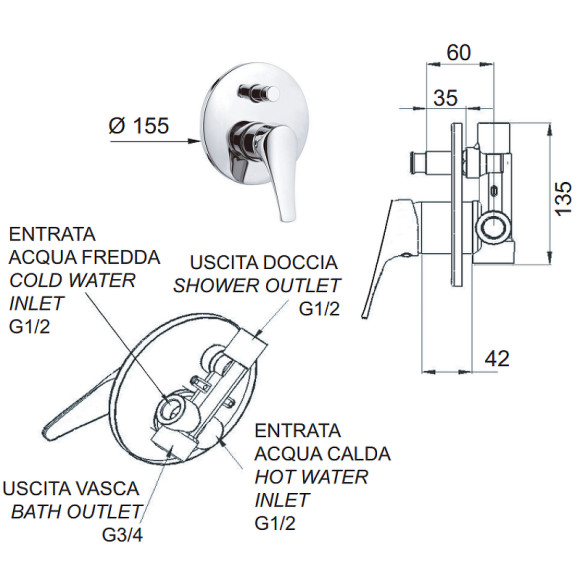 Смеситель для душа Remer Giga Four G094 Хром Смеситель для душа Remer Giga Four G094 Хром