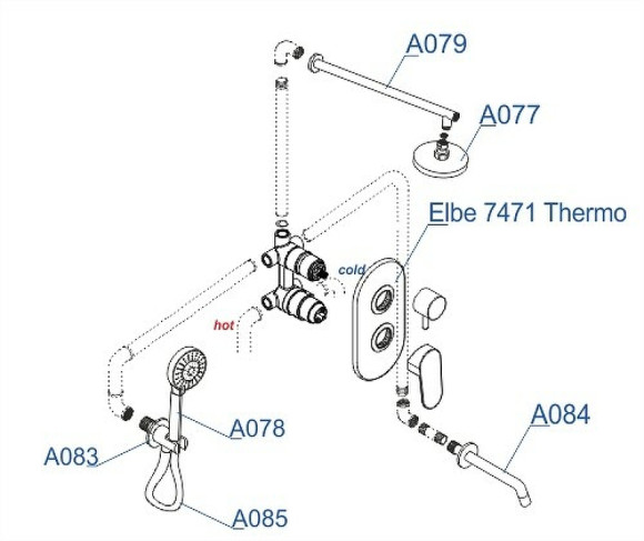 Душевая система WasserKRAFT Elbe A177471 Черная матовая