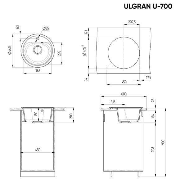 Кухонная мойка Ulgran Classic U-700-308 Черная Кухонная мойка Ulgran Classic U-700-308 Черная