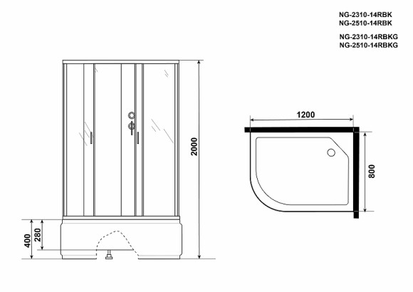 Душевая кабина Niagara Classic 120x80 R NG-2510-14RBKG с гидромассажем Душевая кабина Niagara Classic 120x80 R NG-2510-14RBKG с гидромассажем