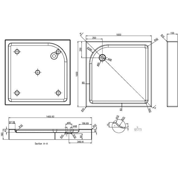 Акриловый поддон для душа Azario 100х100 P110 R/L (P11010) Белый Акриловый поддон для душа Azario 100х100 P110 R/L (P11010) Белый