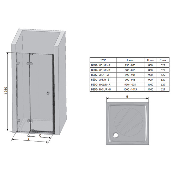 Душевая дверь Ravak Brilliant BSD2-100 B L 0ULABA00Z1 профиль Хром стекло Transparent Душевая дверь Ravak Brilliant BSD2-100 B L 0ULABA00Z1 профиль Хром стекло Transparent