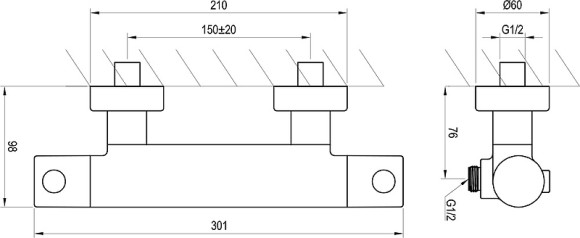 Смеситель для душа Ravak Puri PU 033.00/150 X070116 с термостатом Хром Смеситель для душа Ravak Puri PU 033.00/150 X070116 с термостатом Хром