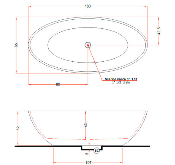 Ванна из искусственного камня Gruppo Treesse Carezza 180x85 V308BL без гидромассажа Ванна из искусственного камня Gruppo Treesse Carezza 180x85 V308BL без гидромассажа