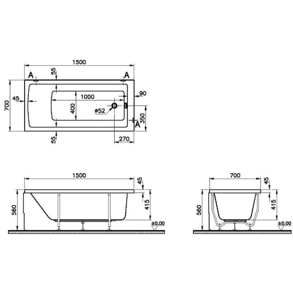 Акриловая ванна Vitra Neo 150x70 52510001000 без гидромассажа