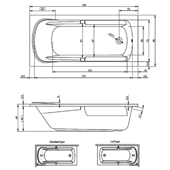 Акриловая ванна Riho Future 190x90 B075001005 (BC3200500000000) без гидромассажа Акриловая ванна Riho Future 190x90 B075001005 (BC3200500000000) без гидромассажа