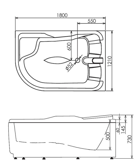 Акриловая ванна Gemy 180х121 G9083 B R с гидромассажем Акриловая ванна Gemy 180х121 G9083 B R с гидромассажем