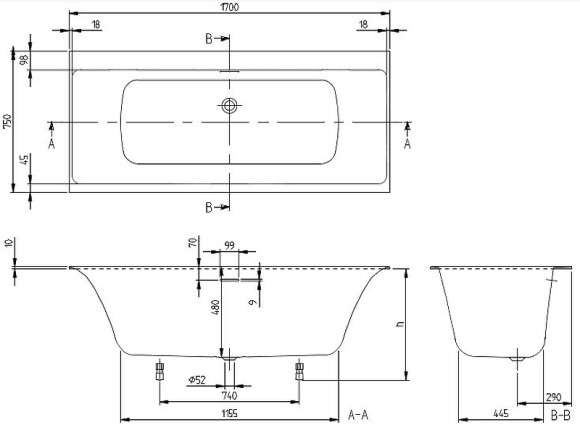 Квариловая ванна Villeroy&Boch Subway 3.0 170х75 UBQ170SBW2DV-01 без гидромассажа Квариловая ванна Villeroy&Boch Subway 3.0 170х75 UBQ170SBW2DV-01 без гидромассажа