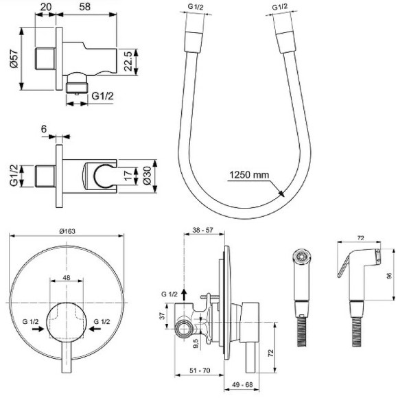 Гигиенический душ со смесителем Ideal Standard Ideal Spray BD651XG Черный матовый Гигиенический душ со смесителем Ideal Standard Ideal Spray BD651XG Черный матовый