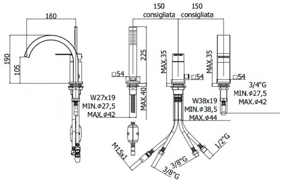 Смеситель на борт ванны Paffoni Ringo RIN040LNO Черный матовый Смеситель на борт ванны Paffoni Ringo RIN040LNO Черный матовый