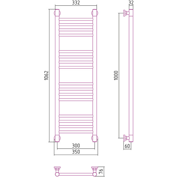 Водяной полотенцесушитель Сунержа Богема+ прямая 1000х300 31-0220-1030 Черный матовый