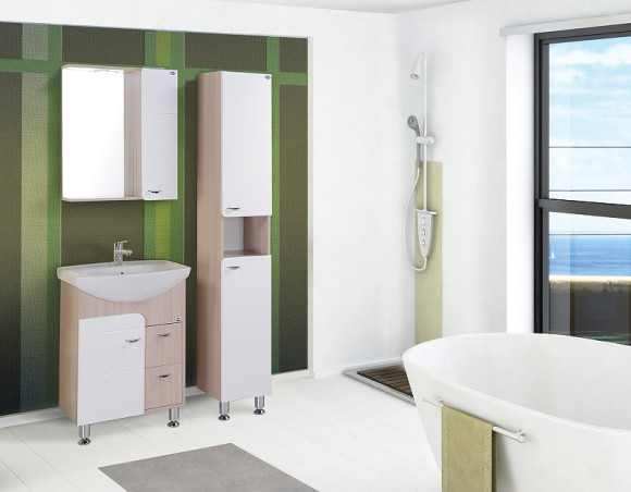 Зеркало со шкафом Onika Стиль 58.01 R 205833 с подсветкой Белое Ясень шимо светлый