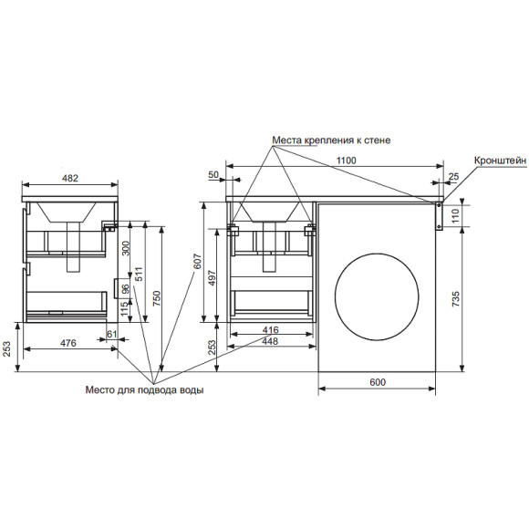 Тумба с раковиной Эстет Dallas Luxe 110 R ФР-00002021 подвесная Белая