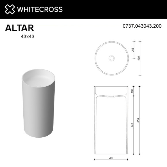Раковина Whitecross Altar 43 0737.043043.200 Белая матовая Раковина Whitecross Altar 43 0737.043043.200 Белая матовая