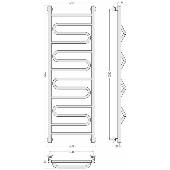 Водяной полотенцесушитель Сунержа Элегия+ 1200х400 30-0205-1240 Белый матовый