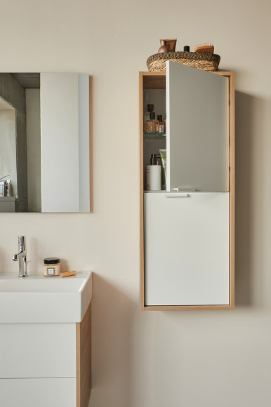 Шкаф пенал Jacob Delafon Vivienne 40 EB1587-E52-F30 подвесной Белый сатин Дуб табак